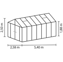 Skleník Vitavia Zeus Comfort 13800 kombinácia skla a polykarbonátu 258,4x539,6 cm hliník vr. podlahového rámu
