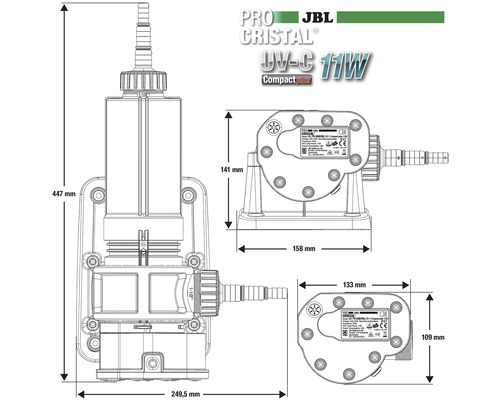 Rozmery produktu JBL ProCristal UV-C 11 W Compact