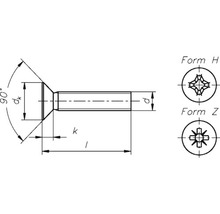 Technický nákres zapustenej skrutky s tvarom H a tvarom Z