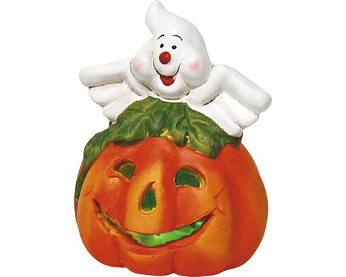 Halloweenska tekvicová lampa s figúrkou ducha