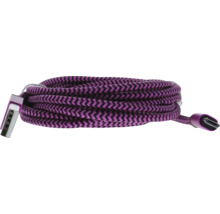 Opletený nabíjací kábel USB-A na USB-C fialovo-čierny s kovovými konektormi.