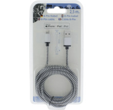 Pletený nabíjací kábel 8-pin na USB-A pre iPhone, iPad a iPod, dĺžka 2,5 metra.