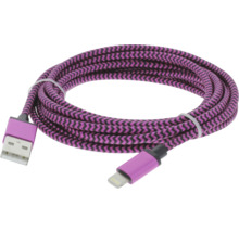 Opletený nabíjací kábel z USB na Lightning s ružovo-čiernym vzorom.