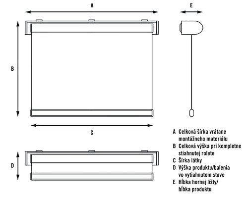 Technický nákres rolety s rozmermi