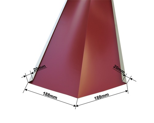 Kovový hrebeň strechy s rozmermi 188 mm a 20 mm