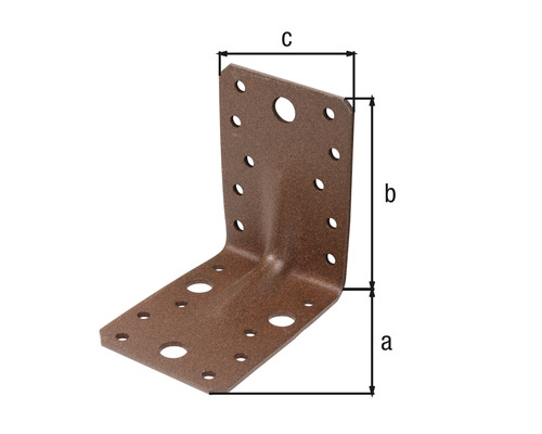 Rohová spojka s otvormi a rozmermi a, b a c.