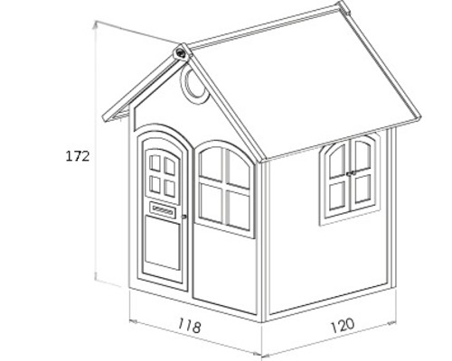 Ilustrácia detského ihriska s rozmermi 172 cm výška, 118 cm a 120 cm šírka.