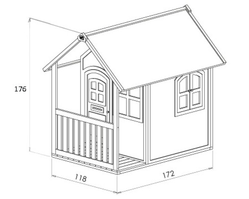Ilustrácia detského domčeka s rozmermi.