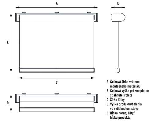 Technický nákres rolety s rozmermi