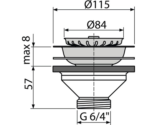 Technický nákres sitkového ventilu s údajmi o priemeroch a výškach
