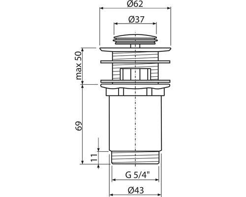 Technický nákres odtokovej armatúry s rozmermi