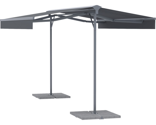 Dvojitá markíza s dvoma stojanmi a betónovými pätkami pre záhradu