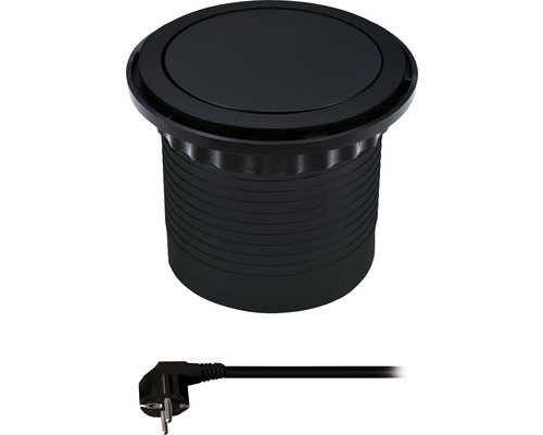 Čierna výsuvná zásuvka so zástrčkou pre pracovnú dosku