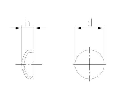 Technický výkres nitovej hlavy s polguľatou hlavou s kótovaním