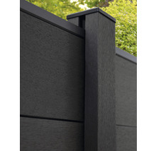 Detailný pohľad na plastový plot s plotovými stĺpikmi a krytom