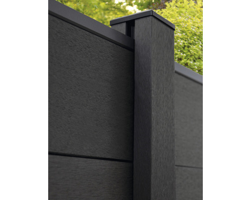 Detailný pohľad na plastový plot s plotovými stĺpikmi a krytom