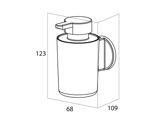 Technický nákres dávkovača mydla s rozmermi