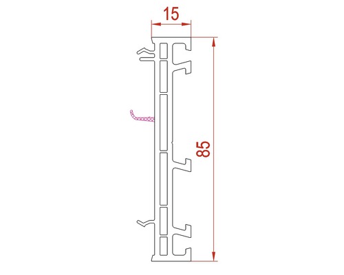 Technický nákres profilu s rozmermi 15 a 85 milimetrov
