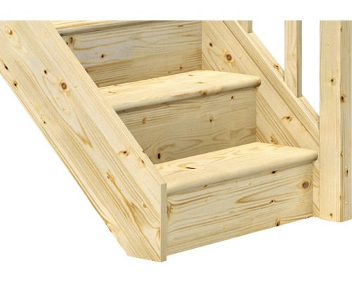 Detailný záber dreveného schodiska so zábradlím
