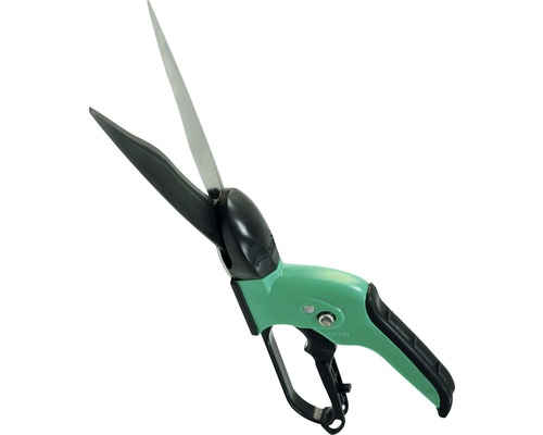 Nožnice na okraje trávnika so zelenou rukoväťou a čiernymi čepeľami
