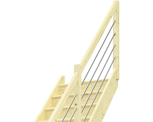 Drevené schodisko s nerezovým zábradlím