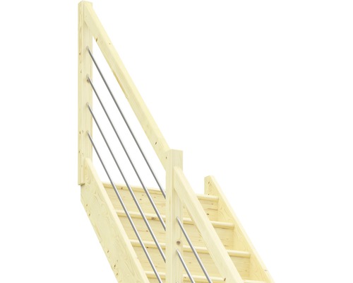 Drevené schodisko s nerezovým zábradlím