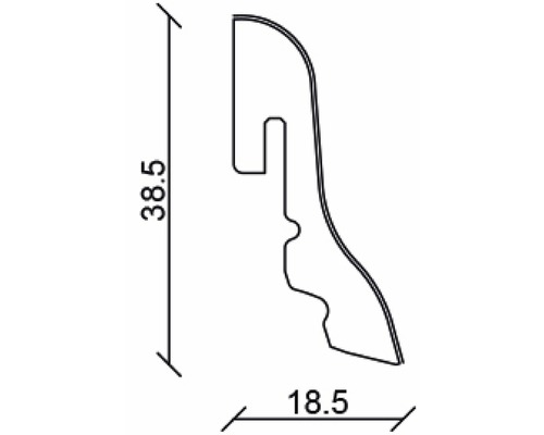 Rozmery profilu soklovej lišty: 38,5 x 18,5 mm