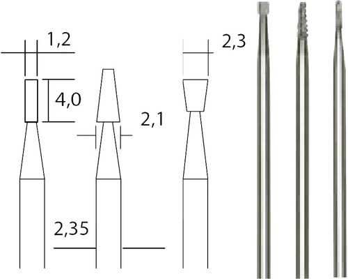 Ilustrácia a fotografia produktu fréz s rozmermi