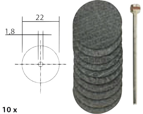 Desať brúsnych kotúčov s držiakom a rozmermi