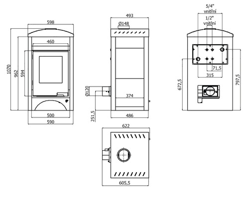 Technický nákres kachlí s rozmermi
