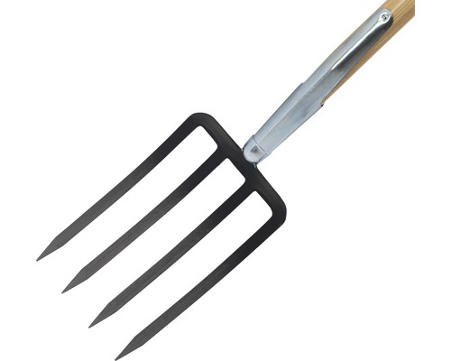 Záhradné vidly so štyrmi hrotmi a drevenou násadou