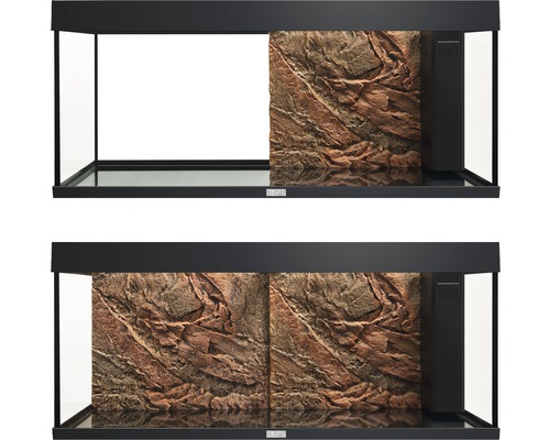 Akvárium s pozadím imitujúcim skalu