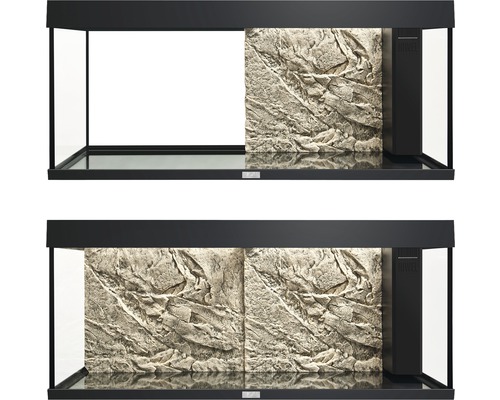 Akvárium s dekoráciou skalnej steny