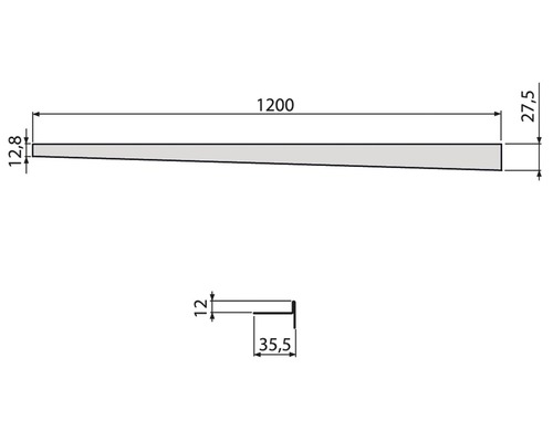Technický výkres klinovej lišty s rozmermi.