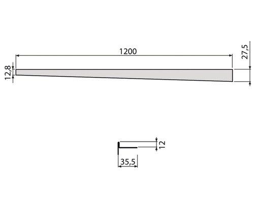 Technický nákres klinového profilu s rozmermi.