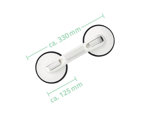 Dvojitá prísavka s dĺžkou približne 330 milimetrov a priemerom približne 125 milimetrov.