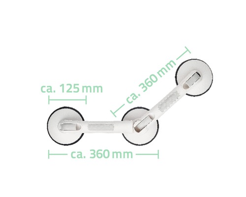 Prísavná rukoväť s rozmermi približne 125 mm a približne 360 mm