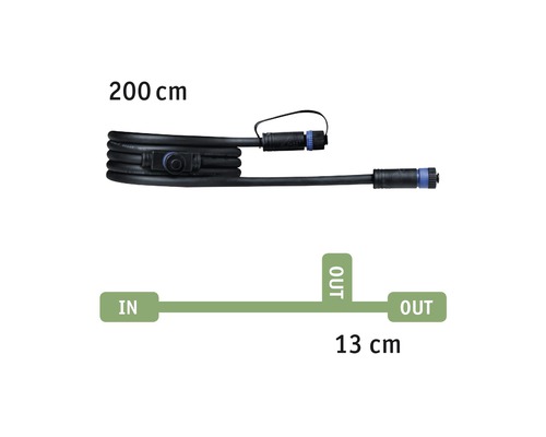 Napájací kábel s konektormi a rozmermi 200 cm a 13 cm