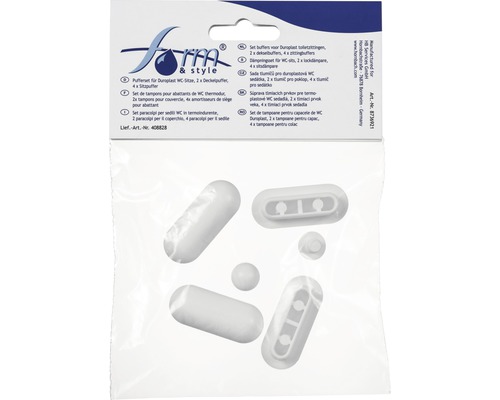 Súprava tlmiacich prvkov pre termoplastové WC sedadlá, dva tlmiace prvky veka, štyri tlmiace prvky sedadla