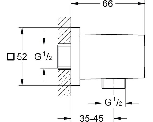 Technický nákres vodovodnej batérie s rozmermi