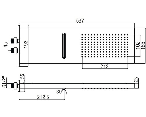 Technický nákres sprchovej hlavice s rozmermi