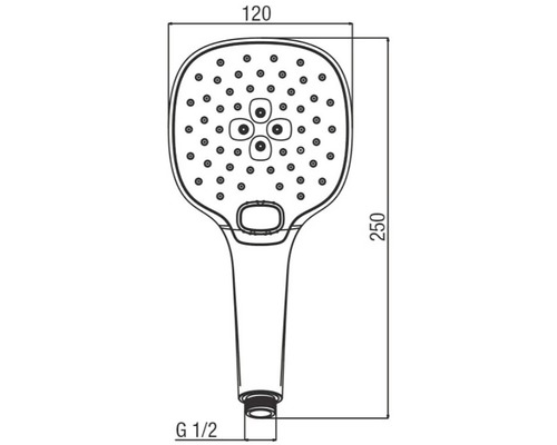 Technický nákres sprchovej hlavice s rozmermi