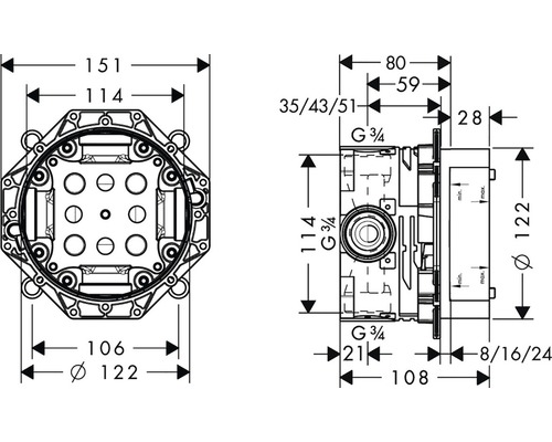 Technický výkres podomietkového telesa s rozmermi