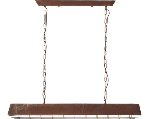 Závesná lampa farby hrdze s reťazovým závesom a obdĺžnikovým tienidlom s mriežkou