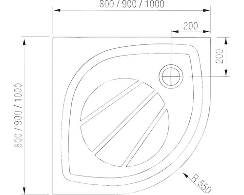 Technický nákres sprchovej vaničky s rozmermi