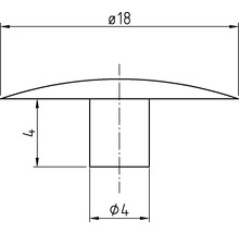 Technický nákres hlavy nitu s rozmermi 18 milimetrov v priemere a 4 milimetre v priemere drieku