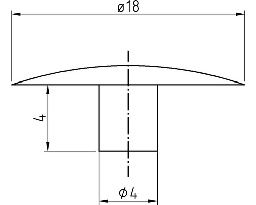 Technický nákres hlavy nitu s rozmermi 18 milimetrov v priemere a 4 milimetre v priemere drieku