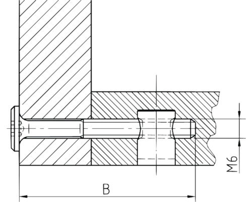 Technický výkres skrutkového spoja s označením M6 a B