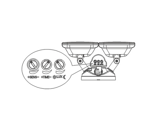 Indikátor nastavenia pre pohybový senzor so Sens, Time a Lux