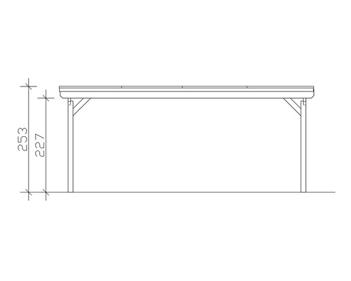 Technický nákres karportu s výškovými údajmi